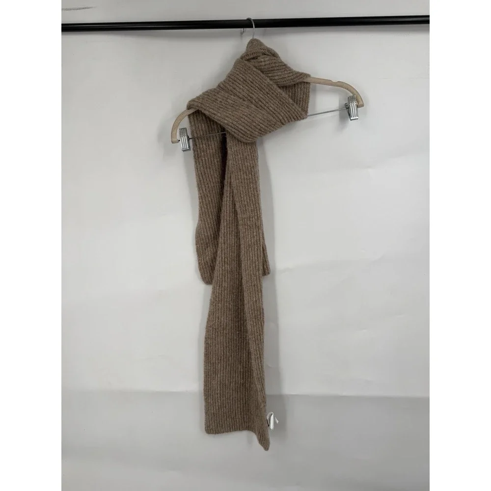 J. Crew Factory Tan Camel Ribbed Knit Scarf Soft Acrylic Winter Unisex Academia
